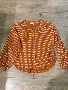 Pilcro and the Letterpress button down blouse with balloon sleeves